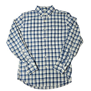 J.Crew Mens Medium Blue White Gingham Button Down Long Sleeve Shirt 100% Cotton
